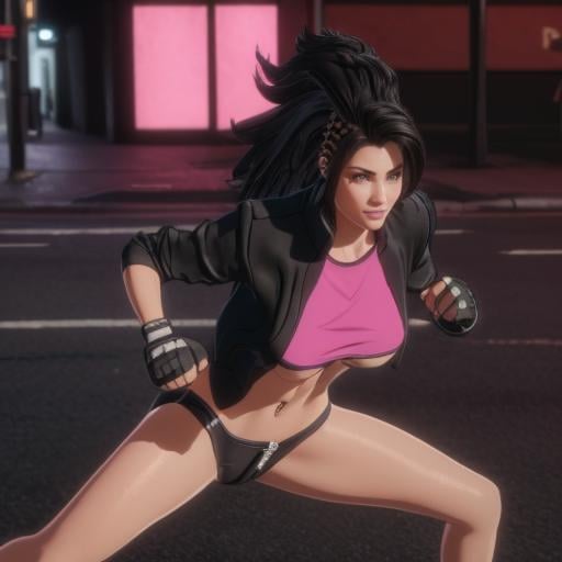 (((a woman in fighting stance on the street))) ((( woman,  iroquois,  sidecut by Bloodysunkist on Tensor.Art