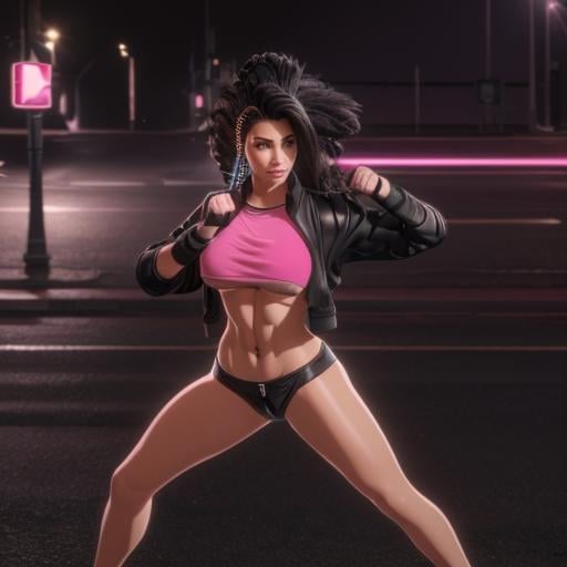 (((a woman in fighting stance on the street))) ((( woman,  iroquois,  sidecut by Bloodysunkist on Tensor.Art