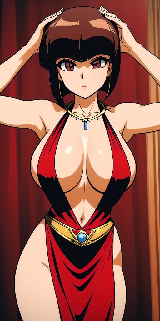 <lora:TendouNabikiV2:0.7> tendounabiki, huge_breasts, standing, solo, Red_Sleeveless_dress_Plunging_neckline_Pelvic_curtain_Backless_outfit_Gold_belt_Gold_necklace, masterpiece, best quality, detailed face, detailed eyes, highres,