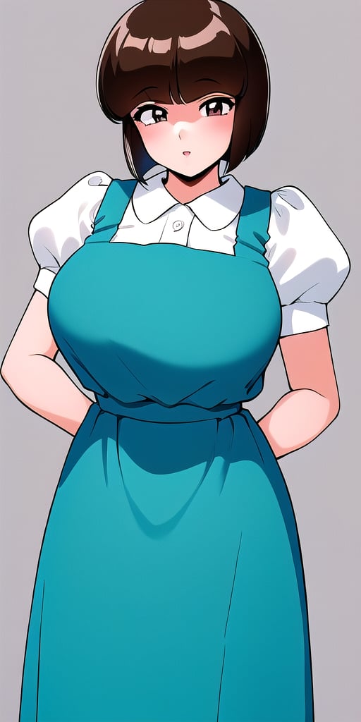 <lora:TendouNabikiV2:0.85> tendounabiki, huge_breasts, standing, solo, School_uniform_Blue_pinafore_dress_Puffy_sleeves_white_collared_shirt_Blue_back_bow, masterpiece, best quality, detailed face, detailed eyes, highres,