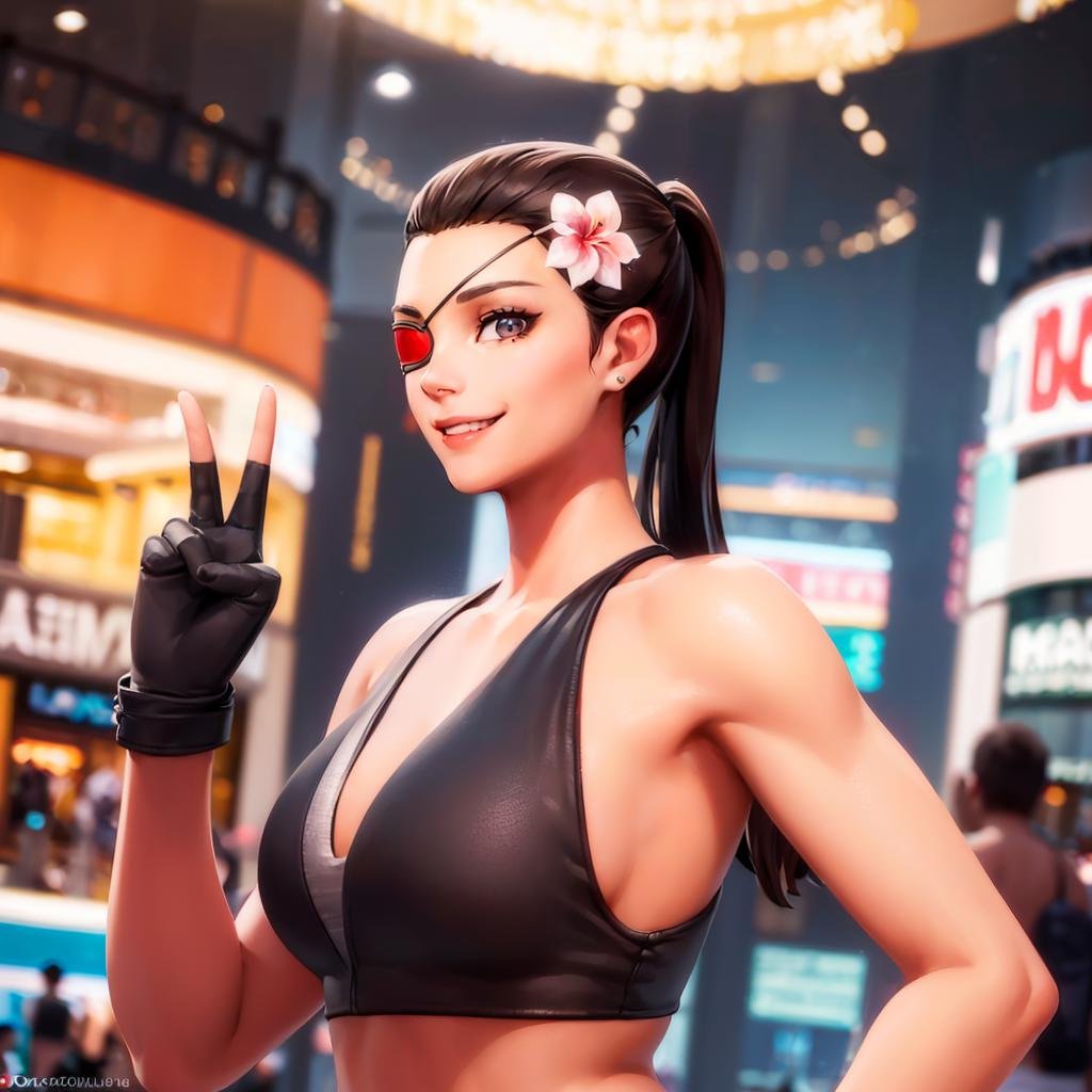 ((a woman standing in the mall,  victory sign,  smiling by Bloodysunkist on Tensor.Art