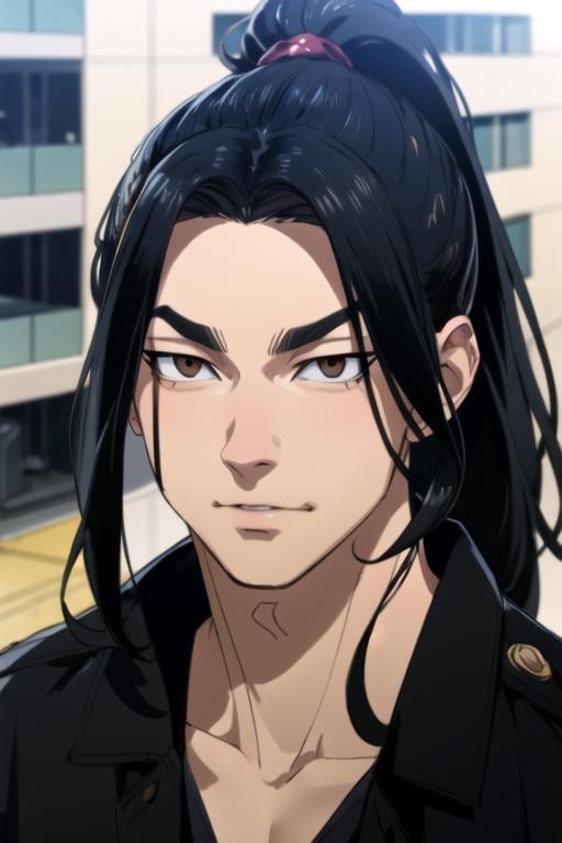 (best quality:1.1), (masterpiece:1.4), , , , depth of field, anime coloring, realistic, 1boy, solo, male focus, <lora:keisuke_baji:0.82>, keisuke_baji, black hair, brown eyes, long hair, ponytail, , , grimdark,