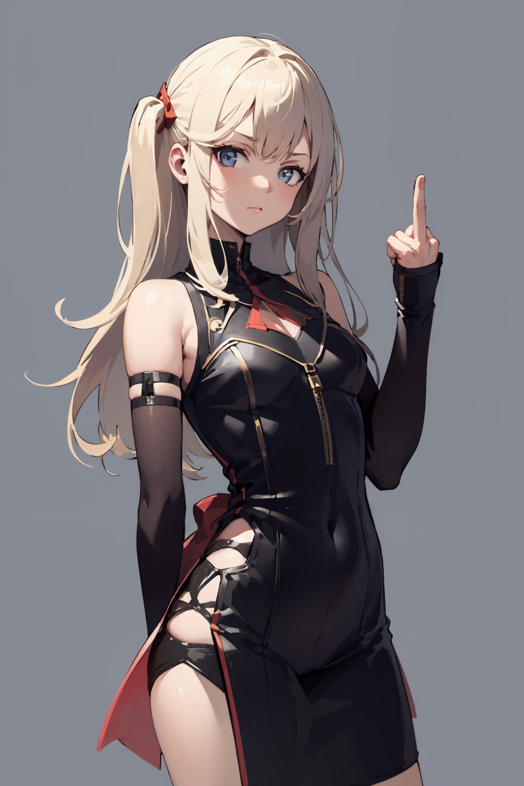 masterpiece,high quality,highres,1girl,solo,simple background,arm behind back,<lora:midfinger-right-v2-wasabiya:1>,middle finger,