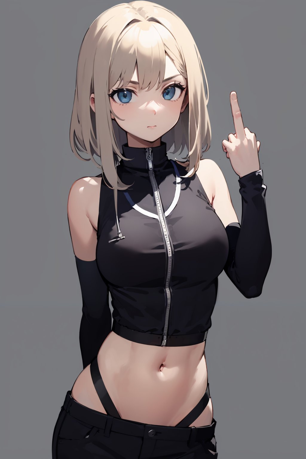 masterpiece,high quality,highres,1girl,solo,simple background,arm behind back,<lora:midfinger-right-v2-wasabiya:1>,middle finger,