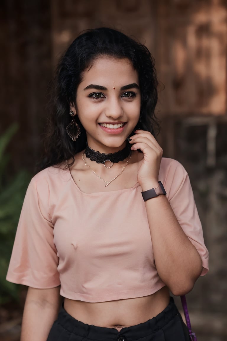 1girl, mallu 18yo' heart-shaped pupils, fingernails, black hair, saree, purple eyes, (blush:1.1), choker, upper body, trembling, sweat, sweatdrop, heart, (medium breasts:0.6), love, heart, crop top, happy, smile, lace, bokeh, (freckles:0.8), natural skin texture,black and white portrait,18 year old girl,1 girl,Extremely Realistic,20 year old girl