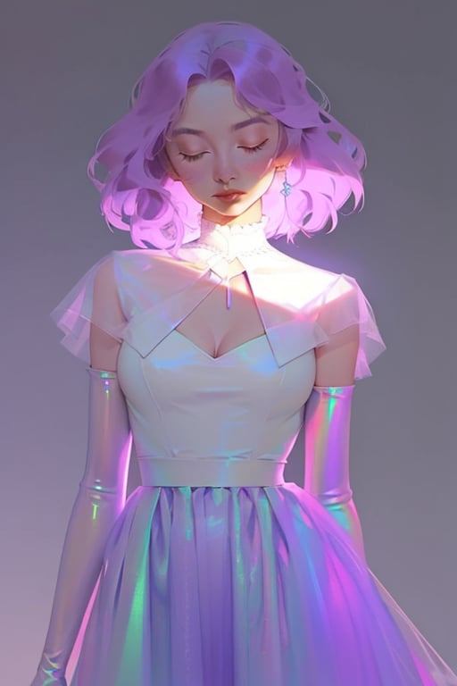 hologram skirt,portrait,(dress hologram:1.2), bioluminescent liquid,

post-Impressionist,Detailedface

1girl, solo, breasts, simple background, gloves, dress, cleavage, closed eyes, pink hair, purple hair, elbow gloves, medium hair, white dress, purple background, v arms, purple theme, chromatic, chromatic hair,chromatic dress,chromatic gloves,