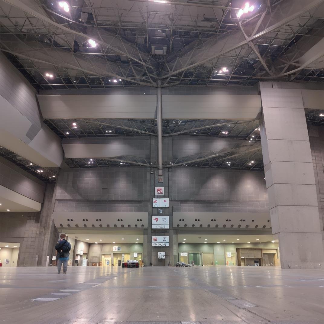 best quality, ultra-detailed, illustration,tokyobigsight, EASTHALL, scenery, indoors, ceiling light, lights, light, window, ceiling, real world location <lora:tokyobigsight_EASTHALL_indoors_SD15_V3:1>