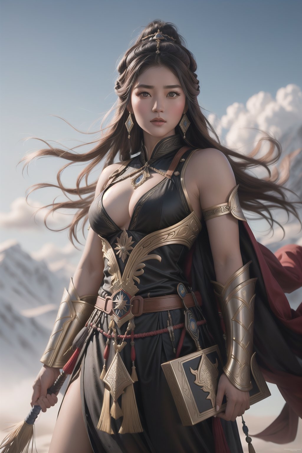 Khutulun, the badass Mongolian princess, standing tall and muscular. Hyper-realistic, Hyper-detailled, photo realistic, artgerm, WLOP, tom bagshaw, magali, villenueve, Hasselblad

