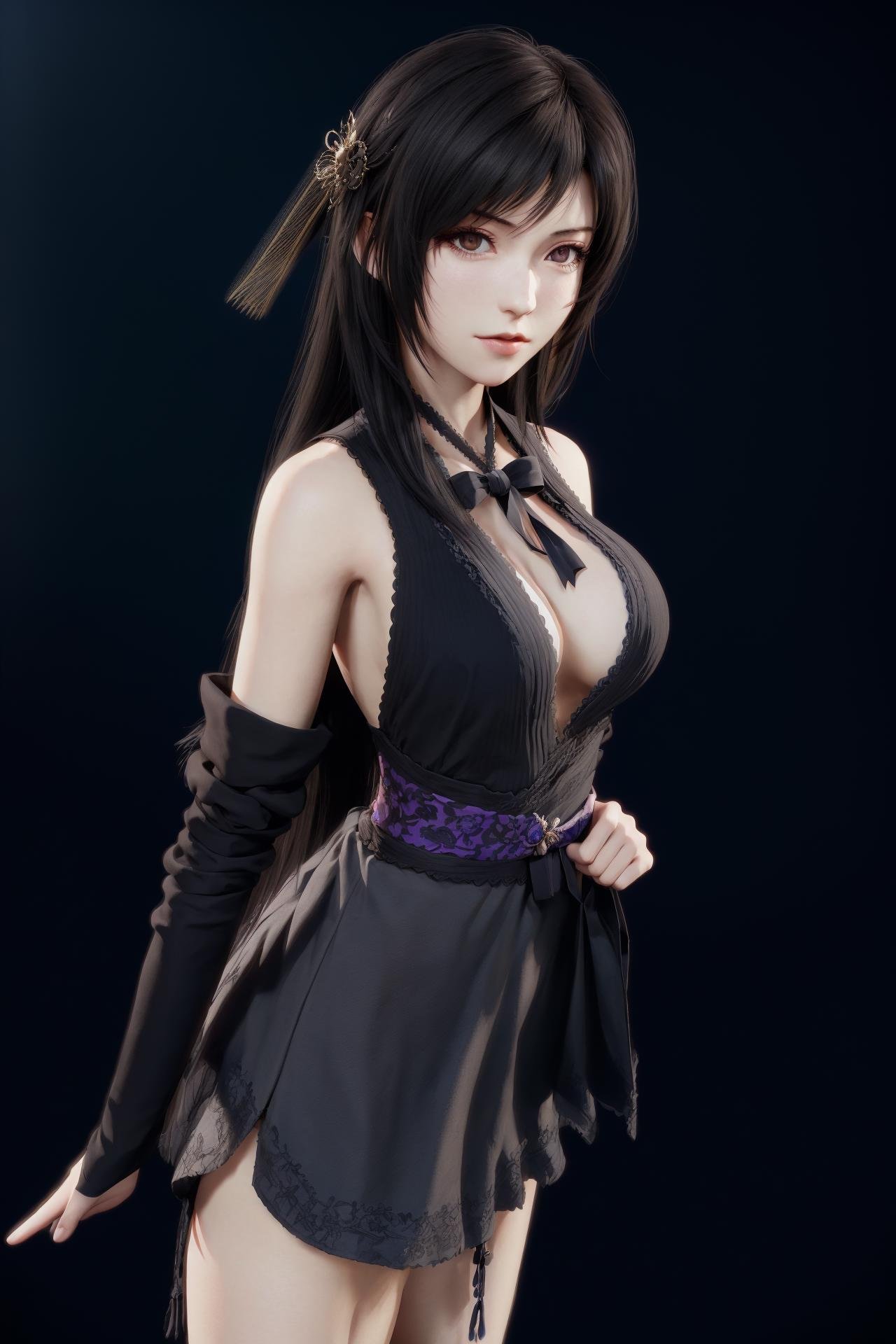 1girl,hair ornament,grey_kimono,tifa lockhart,<lora:好吃米-tifa:0.65> ,