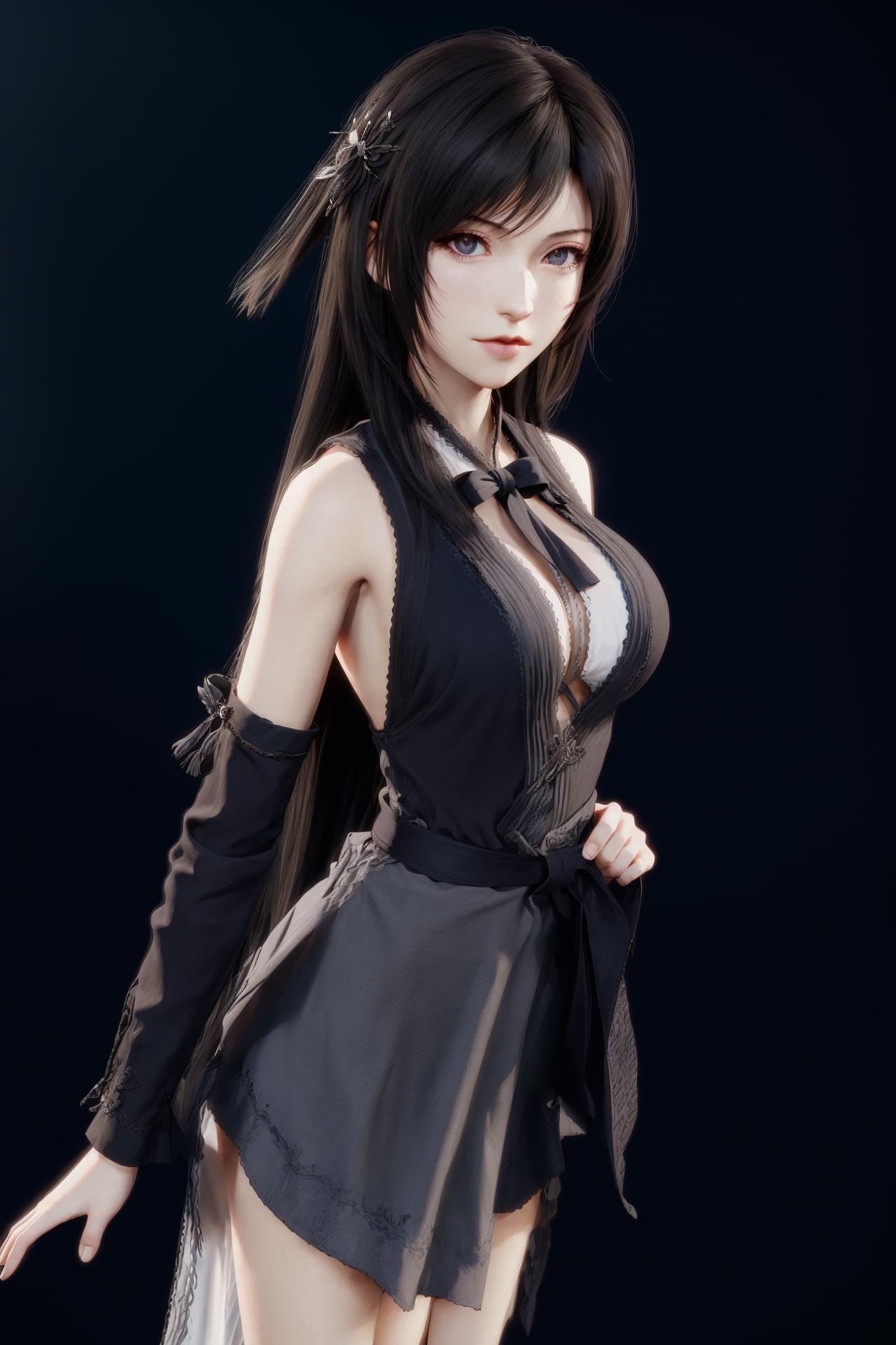 1girl,hair ornament,grey_kimono,tifa lockhart,<lora:好吃米-tifa:0.65> ,