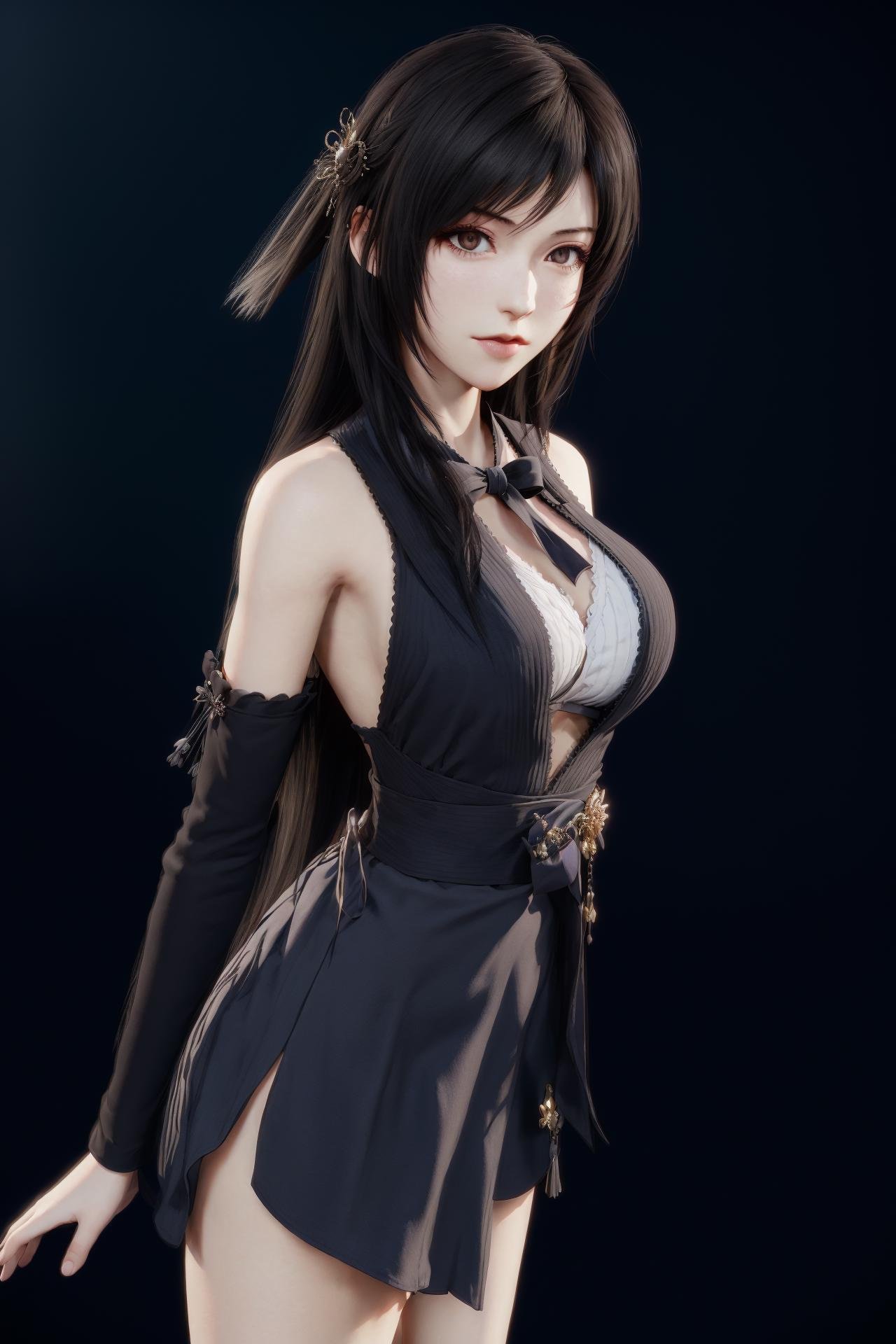 1girl,hair ornament,grey_kimono,tifa lockhart,<lora:好吃米-tifa:0.65> ,