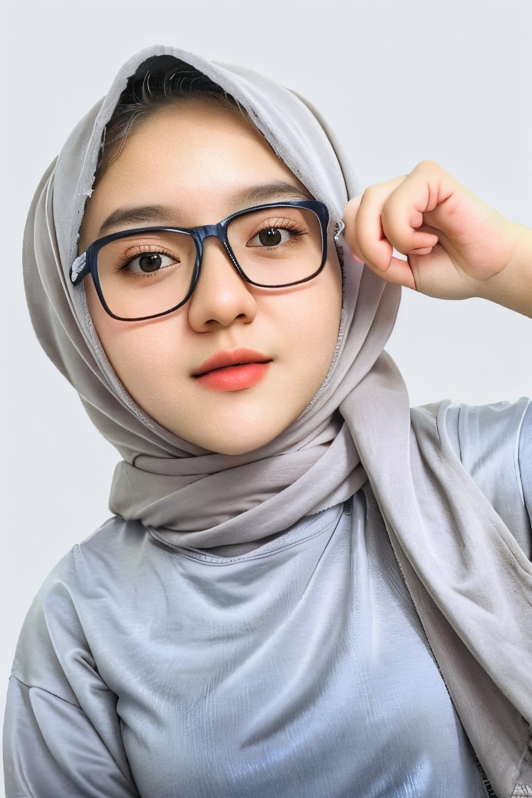 portrait of a beautiful 18 year old girl wearing casual clothes and white background,  hijab,  benefits of Samsung S3 Ultr...