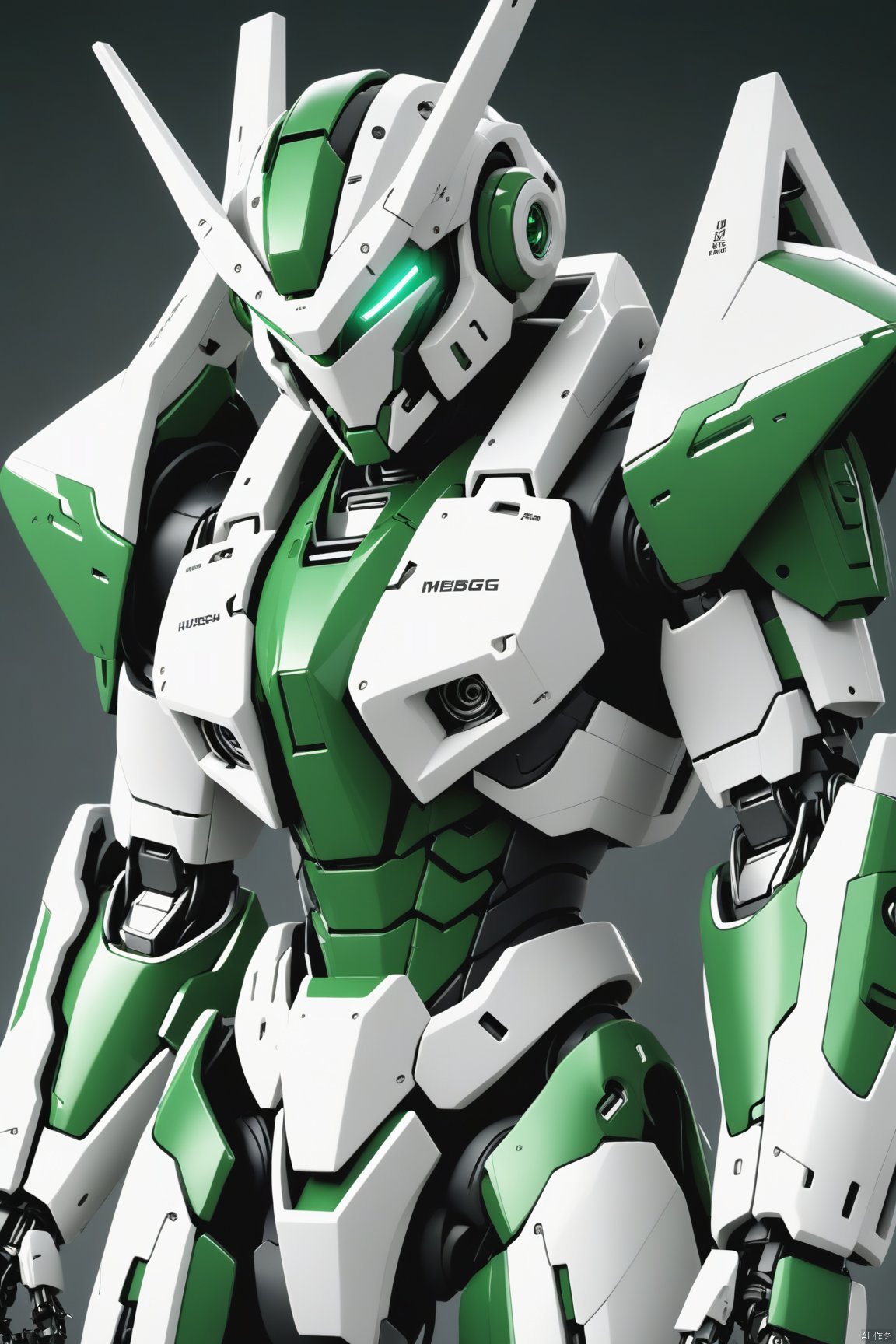 A green and white HUBG_Mecha_Armor robot, 