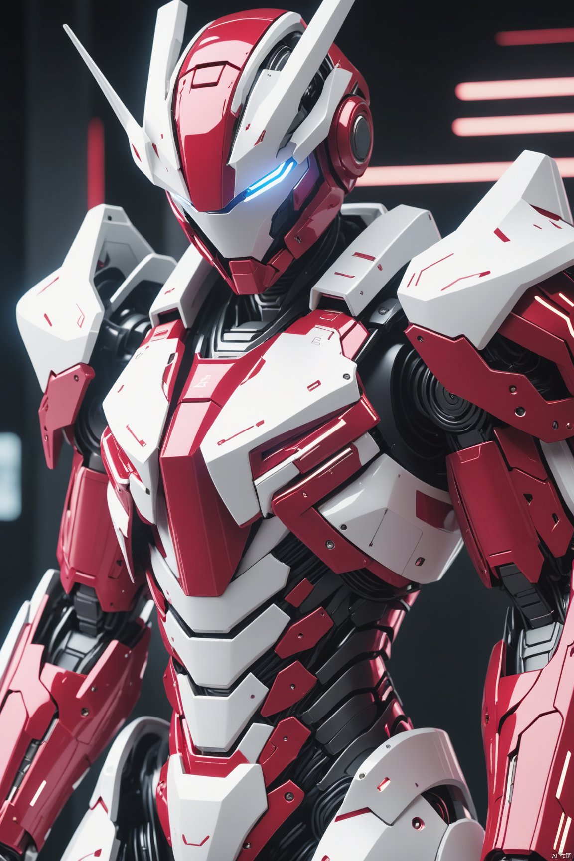  A RED and white Metal armor and metallic texture 
 HUBG_Mecha_Armor robot, 
cyberpunk, neon lights, pink theme, indoors, transparent,

HDR, IMAX, 8K resolutions, ultra resolutions, magnificent, best quality, masterpiece,
cinematic scenes, cinematic shots, cinematic lighting, volumetric lighting, ultra-detailed,