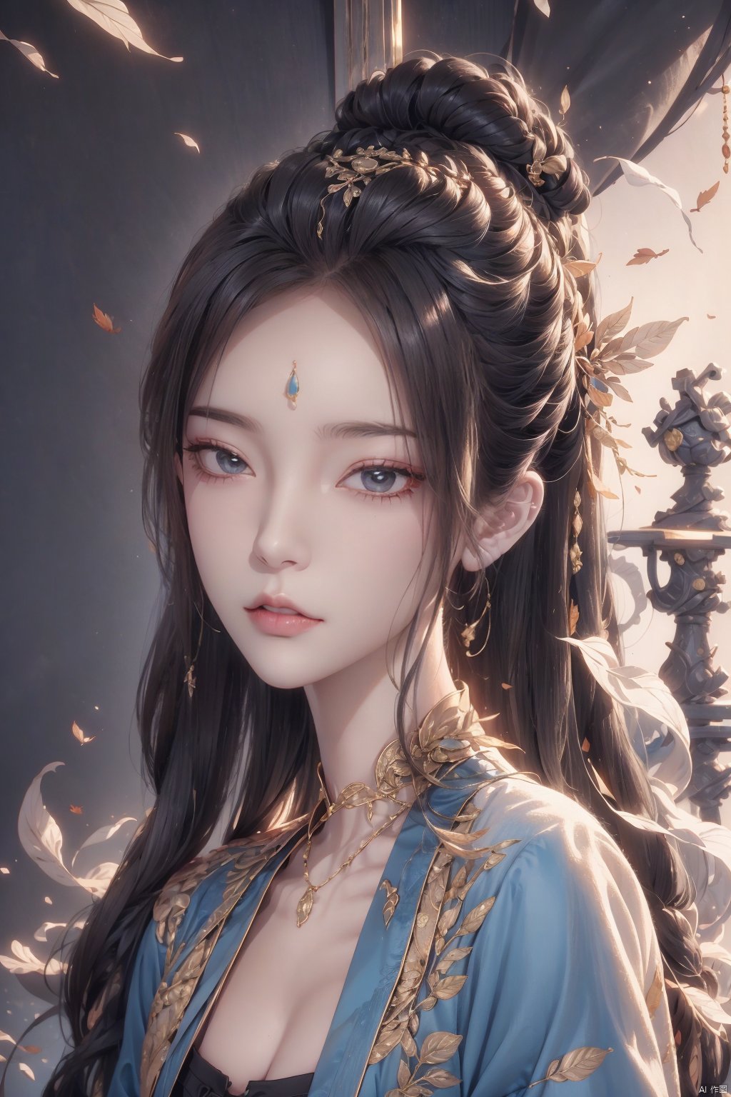  A mesmerizing and visually stunning artwork featuring a single female figure, created by a renowned artist, showcasing intricate details and vibrant colors. Official art quality with a strong aesthetic appeal. High resolution rendering in 4K, huliya, 1girl, featuring autumn fallen leaves
Gemstones, ornaments, flash, diffusion, juemei