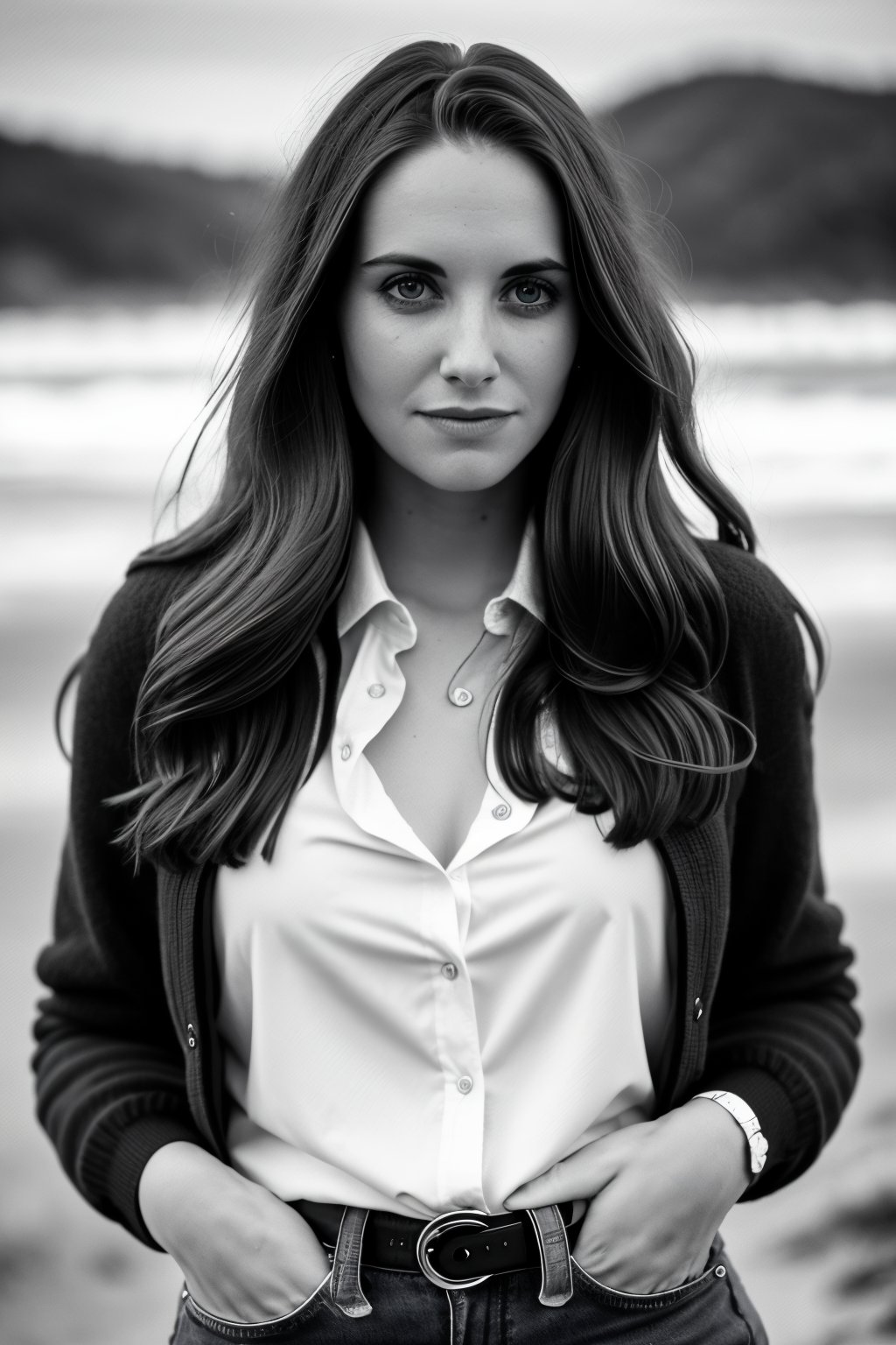 b&w photo of woman,  annie,  long hair by Konan on Tensor.Art