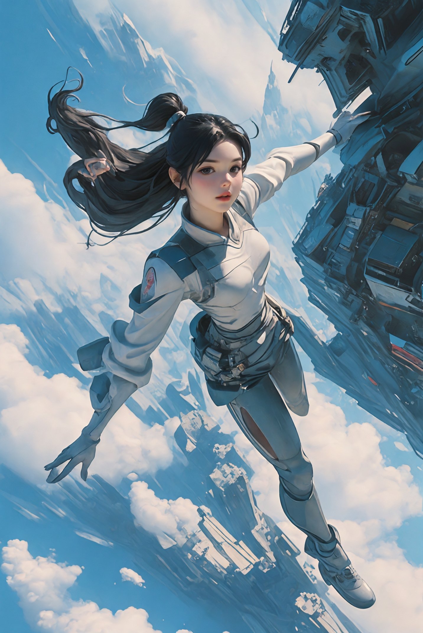 xuer flies over,  1girl, (dramatic, gritty, intense:1.4),masterpiece, best quality, 32k uhd, insane details, intricate details, hyperdetailed, hyper quality, high detail, ultra detailed, Masterpiece,Science fiction, science fiction, future technology,<lora:绪儿-飞跃未来 xuer flies over:0.8>