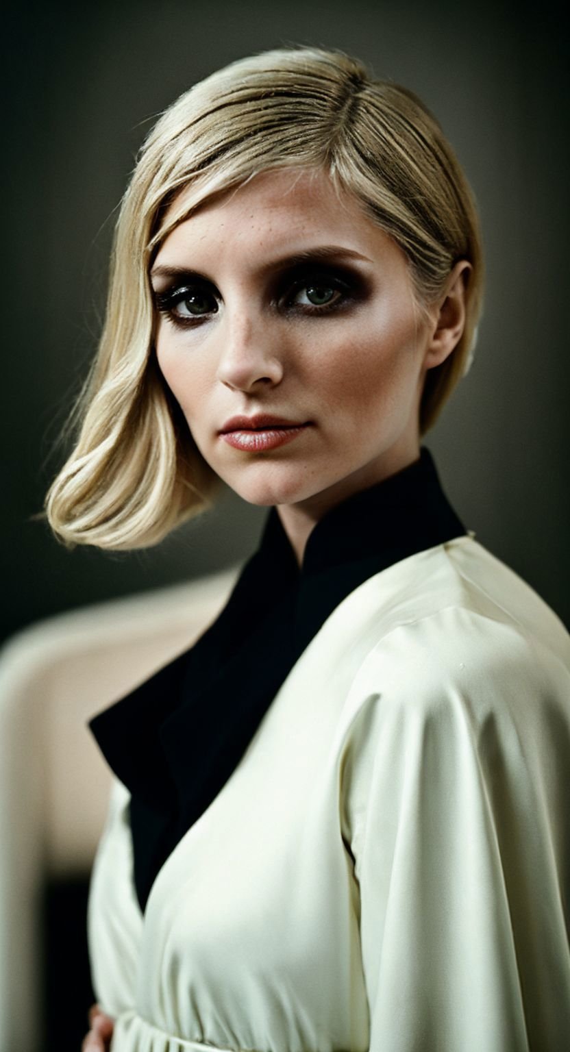 Beauty photo,  upper body shot,  PiperPerriblonde female in a dark themein style of Anja Niemi Surreal by ManOfCulture on...