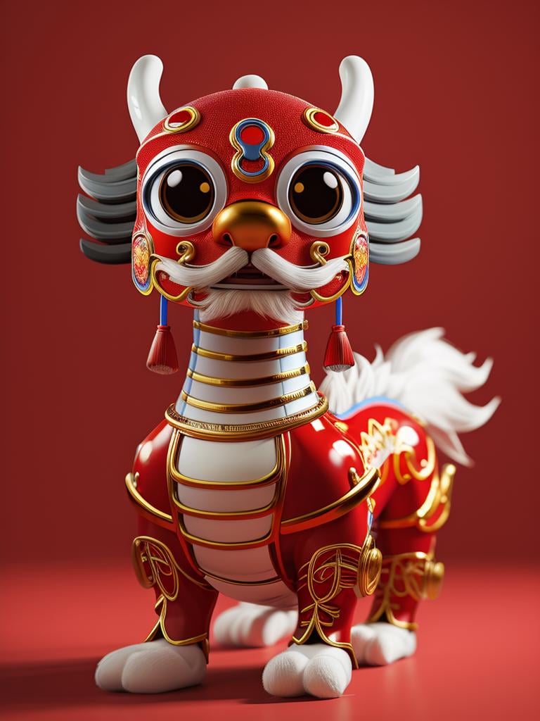 Masterpiece,top-notch quality,zhongguolong,Hdri,looking towards the camera,1girl,solo,Chinese New Year,Red background,<lora:Dragon 龙年新春:0.6>,