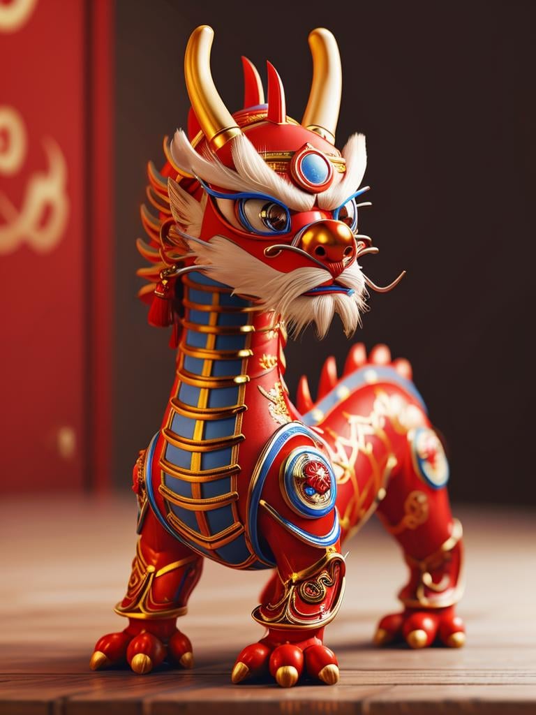 Masterpiece,top-notch quality,zhongguolong,eastern dragon,Hdri,looking towards the camera,1boy,Chinese New Year,Red background,<lora:Dragon 龙年新春:0.6>,