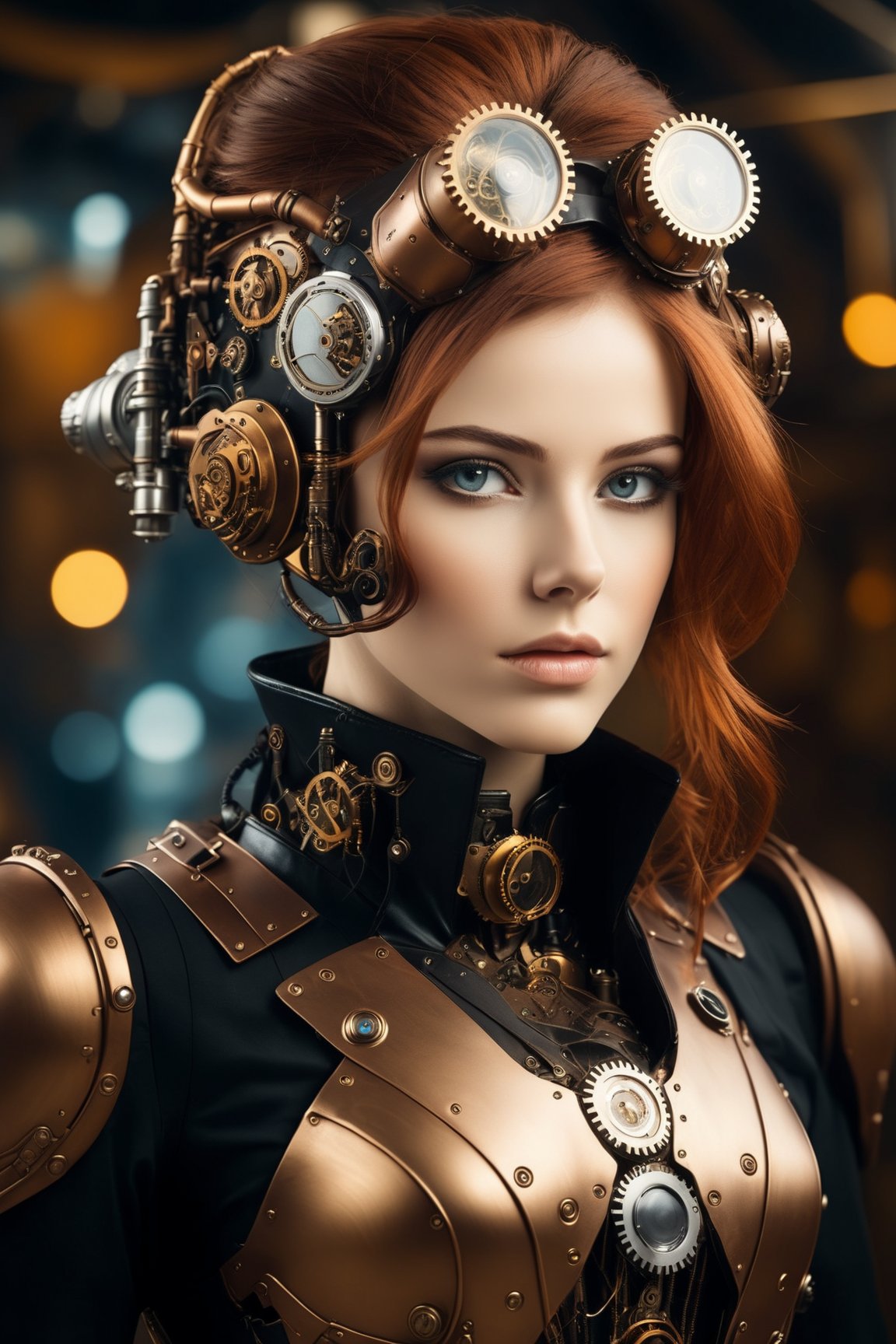 beautiful steampunk,  cyborg female,  facing viewer on Tensor.Art