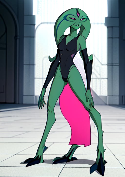 Xylene ,green skin, pink eyes, sexy pose 