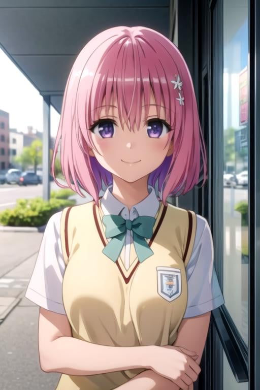 (((pixel-perfect, detail-perfect))), solo, 1girl, <lora:momo-loveru:0.8>, momo belia deviluke, school uniform, looking at viewer, smile, upper body