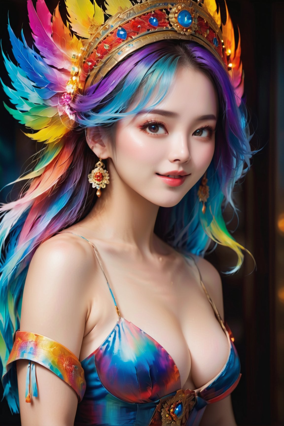 In a mesmerizingly vivid portrayal,  an electrifying female bursts to life on the canvas,  its acrylic strokes dripping wi...