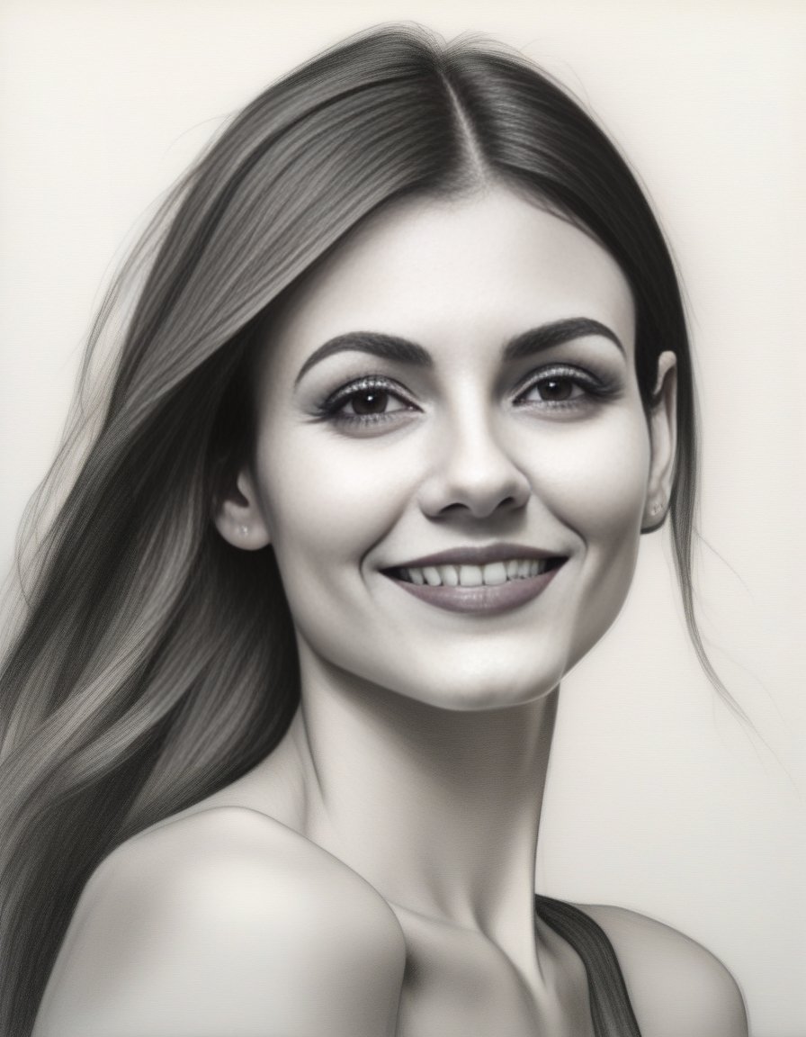 VictoriaJustice,  stunning sketch portrait by Michelangelo,  charcoal drawing by parar20 on Tensor.Art