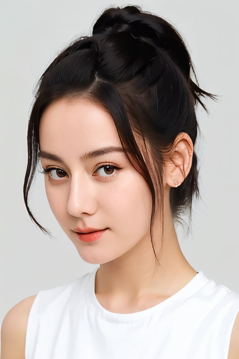 1girl, white background, hair in pigtails, hair tied back together,  slanted eyes,cwkcntk,dilraba,dilraba ,cwkchinese,bangjdi