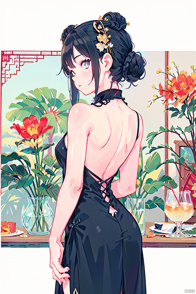 masterpiece, best quality, chinese style, cute 1girl, in a black dress, with a backless top,<lora:EMS-261992-EMS:0.600000>