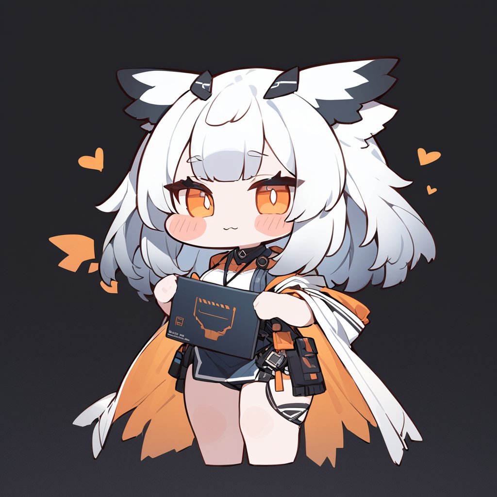 <lora:TrickcalRevive_XL:1>,chibi,solo,OwO,masterpiece,best quality,1girl, ptilopsis \(arknights\), arknights,Simple background,white background,