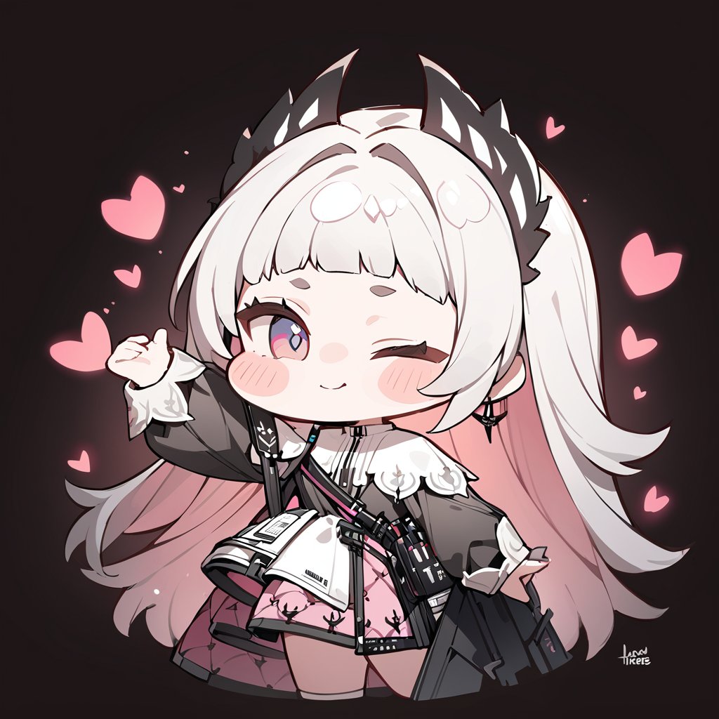 <lora:TrickcalRevive_XL:1>,chibi,solo,one eye closed,one eye open,masterpiece,best quality,1girl,irene \(arknights\),arknights,Simple background,white background,