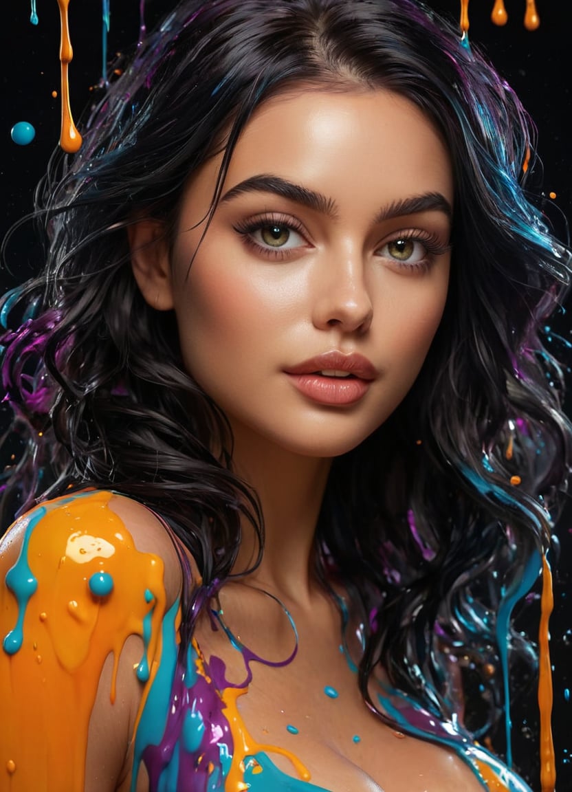 splash art,  a quirky liquid portrait of a hauntingly beautiful model woman,  splash style of paint by BooAImagery on Tens...