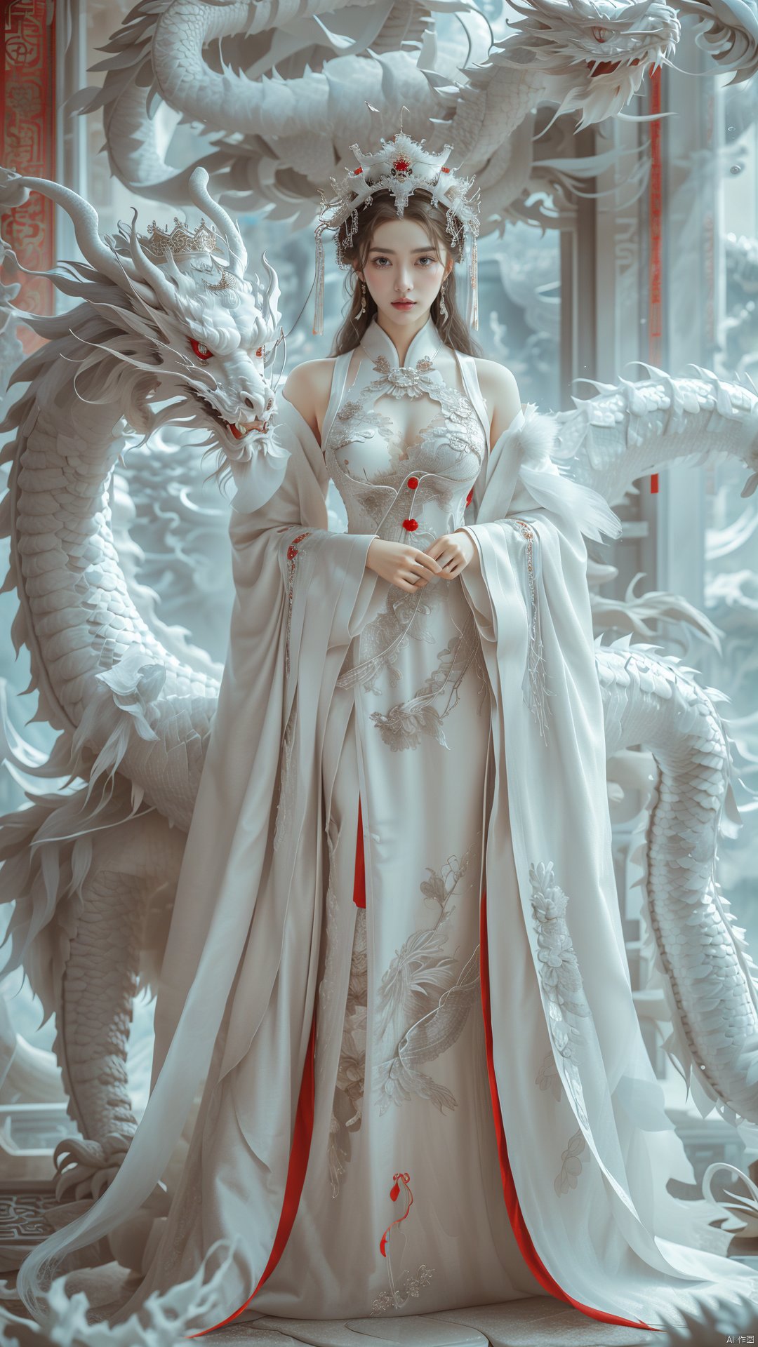  A royal elder sister,Full body photo, long legs,realism,,drakan_longdress_crown,Jewelry, gorgeous palaces, Chinese dragons, drakan_longdress_crown,Imperial robe,Dragon crown