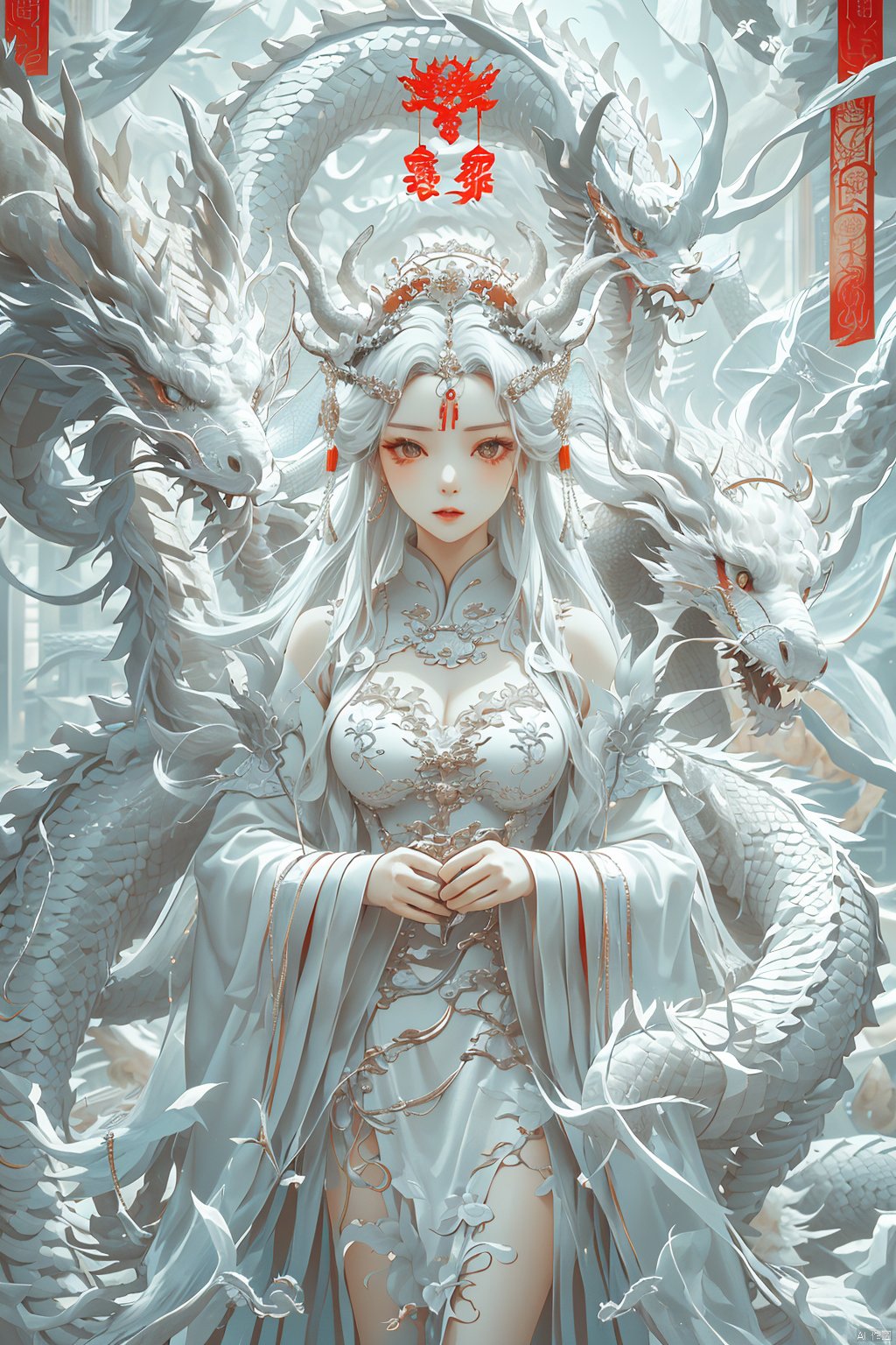  A girl, queen, majestic Zhuang Su, drakan_longdress_crown,Dragon-shaped crown, Chinese dragon,Gorgeous costumes, high-detail crowns, high-complexity headdresses,High complex headdress,High-detail dragon crown