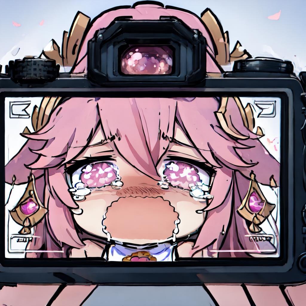 1girl, incrssescry, <lora:SesieldCry:1>, chibi, crying, yae miko, pink eyes, long hair, pink hair, animal ears, <lora:Char_GenshinImpact_YaeMiko:1>, IncrsViewFinder, pov, viewfinder, camera, <lora:Pos_ViewfinderCamera:1>