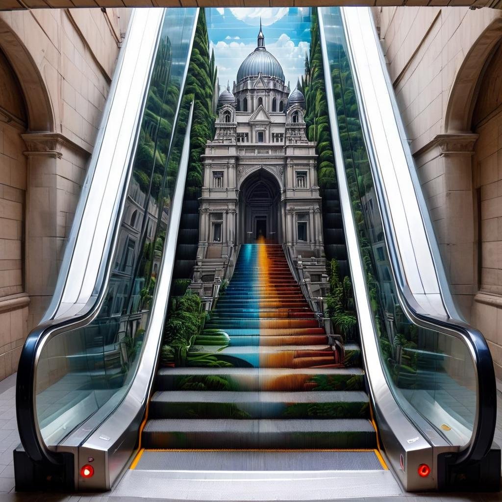escalator,  a magnificent palace nestled amidst breathtaking scenic beauty,  architectural grandeur on Tensor.Art