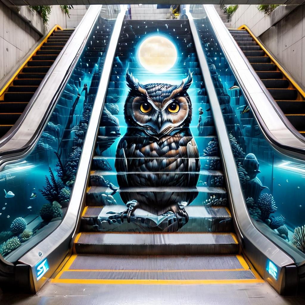 escalator,  underwater,  night owl on Tensor.Art