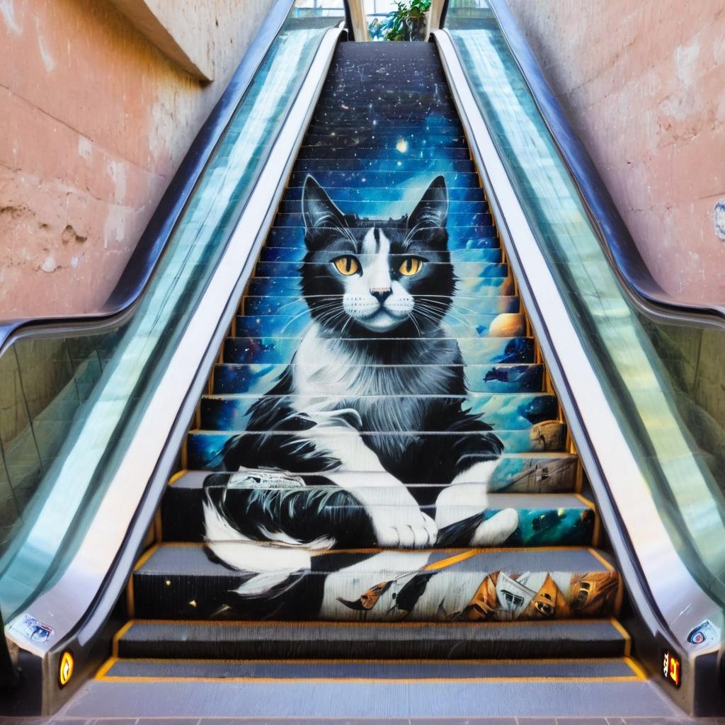 a cat,  escalator-art by nocor1i8 on Tensor.Art