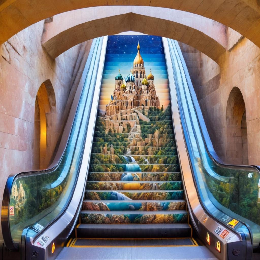 escalator,  a magnificent palace nestled amidst breathtaking scenic beauty,  architectural grandeur on Tensor.Art