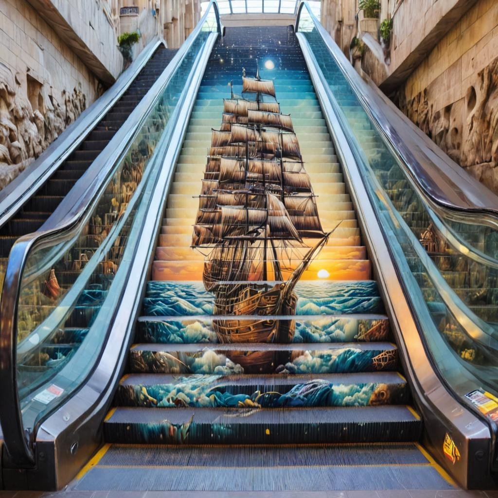 a ship,  ocean,  escalator-art on Tensor.Art