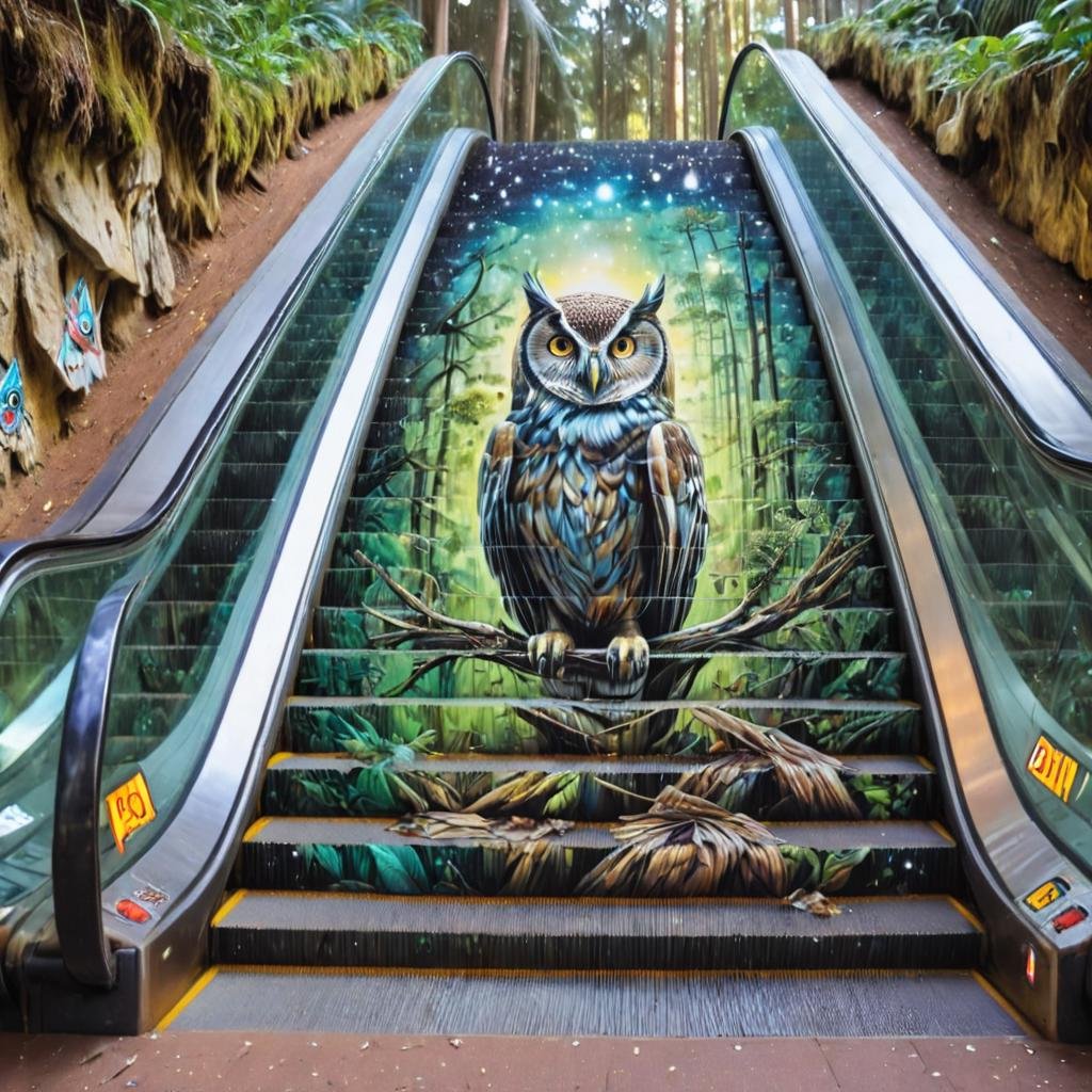 escalator-art of an owl in forest on Tensor.Art