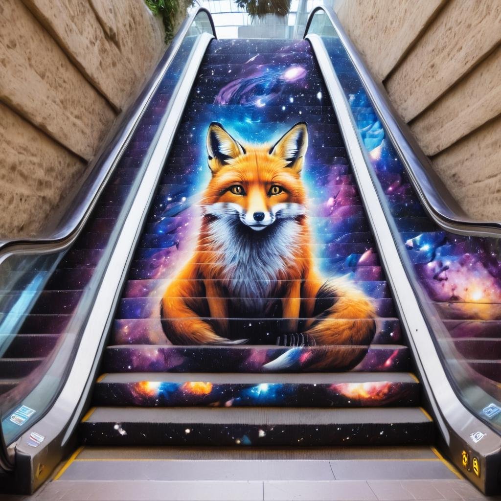 a fox,  galaxy,  escalator-art on Tensor.Art