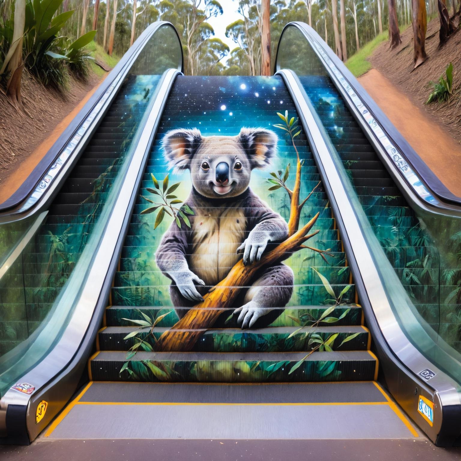 escalator-art of a koala bear,  forest by nocor1i8 on Tensor.Art