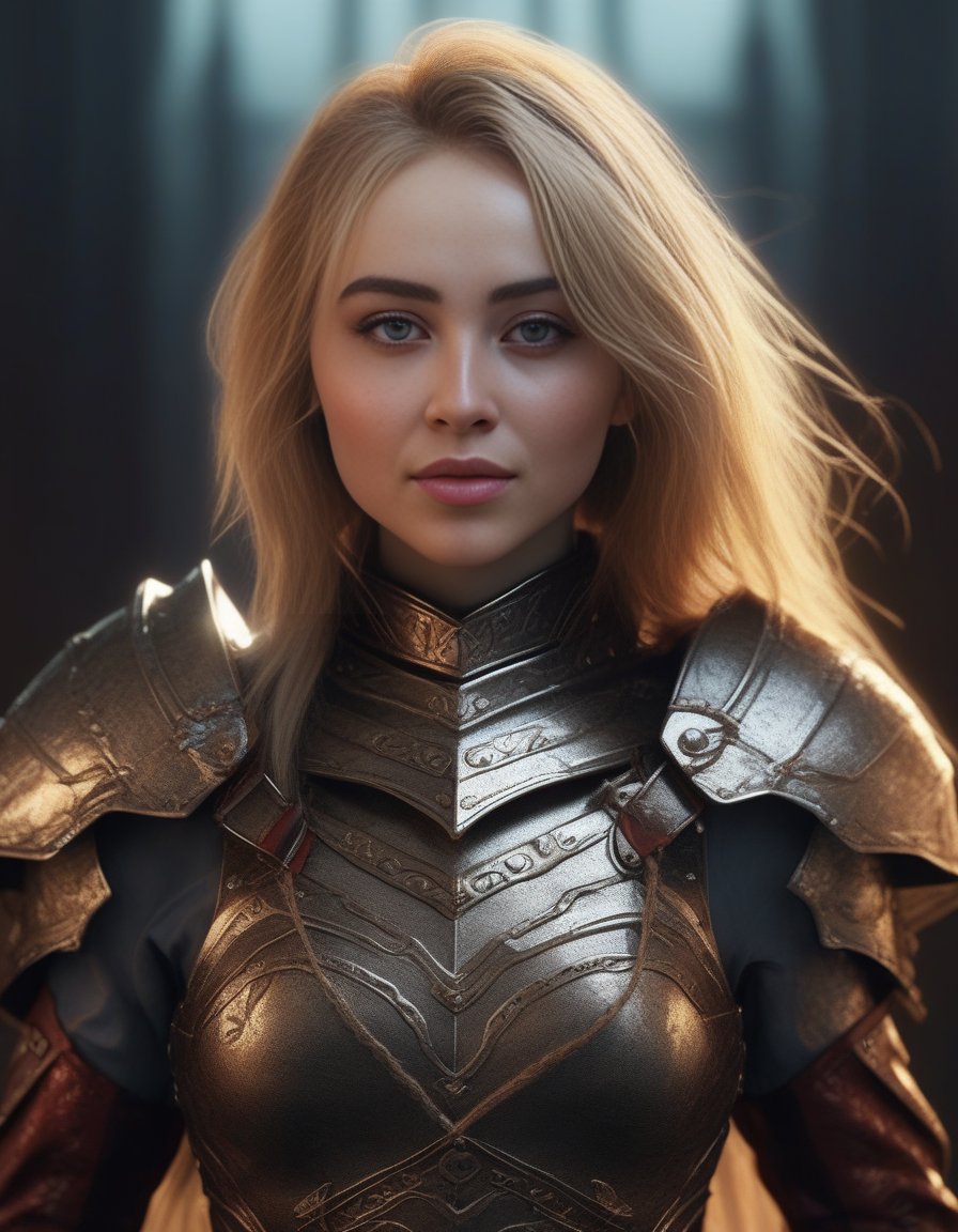 SabrinaCarpenter,<lora:SabrinaCarpenterSDXL:1>,portrait,female, intricate detail of face and body plated armor with a sword made out from the berserk by greg rutkowski; digital art trending on ArtStation/FantasyArt wallpink bright lighting anatomically correct high quality realistic 3D render 4k UHD image behance hd dramatic cinematic lightning-lighting unreal engine very atmospheric matte painting concept design volumetric shadows octane rendered in mayf depth shading ultra realism 8K resolution deviantart detailed hyperrealistic photorealism photo real life full HD photography super ornate glowing rich colors dark moody atmosphere futuristic horror style