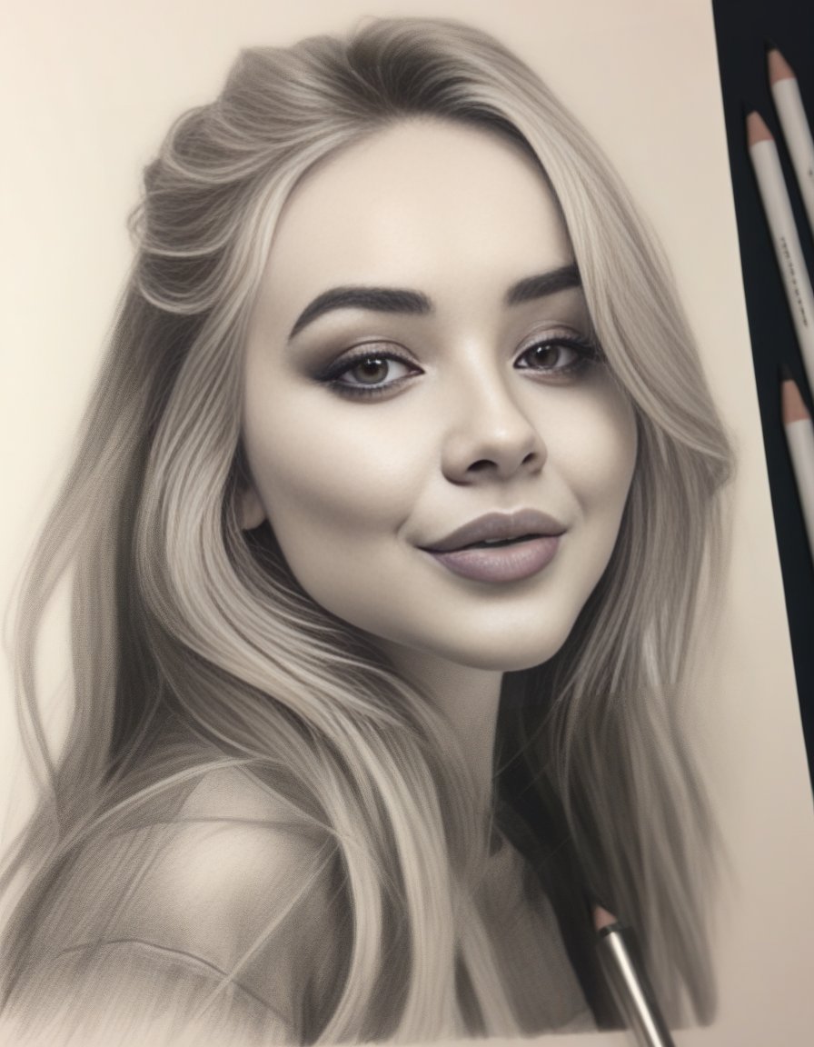 SabrinaCarpenter,<lora:SabrinaCarpenterSDXL:1>, sketching on ivory paper with charcoal pencil, in the style of realistic hyper-detailed portraits, digital airbrushing, monochrome , commission for, i can't believe how beautiful this is