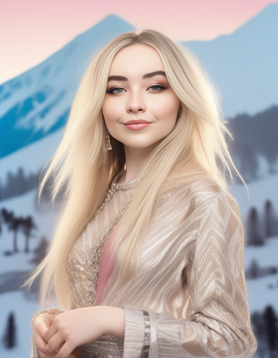 SabrinaCarpenter, photograph, intricate details, Groovy (Girl:1.1) , Count, Feminine Pose, Platinum hair styled as Layered cut, background is [Ski resort|Bay], Sketched, Ashcan School, film grain, Nikon Z9, macro lens, Elegant, contest winner, (art by Walter Crane:0.8) , <lora:SabrinaCarpenterSDXL:1>