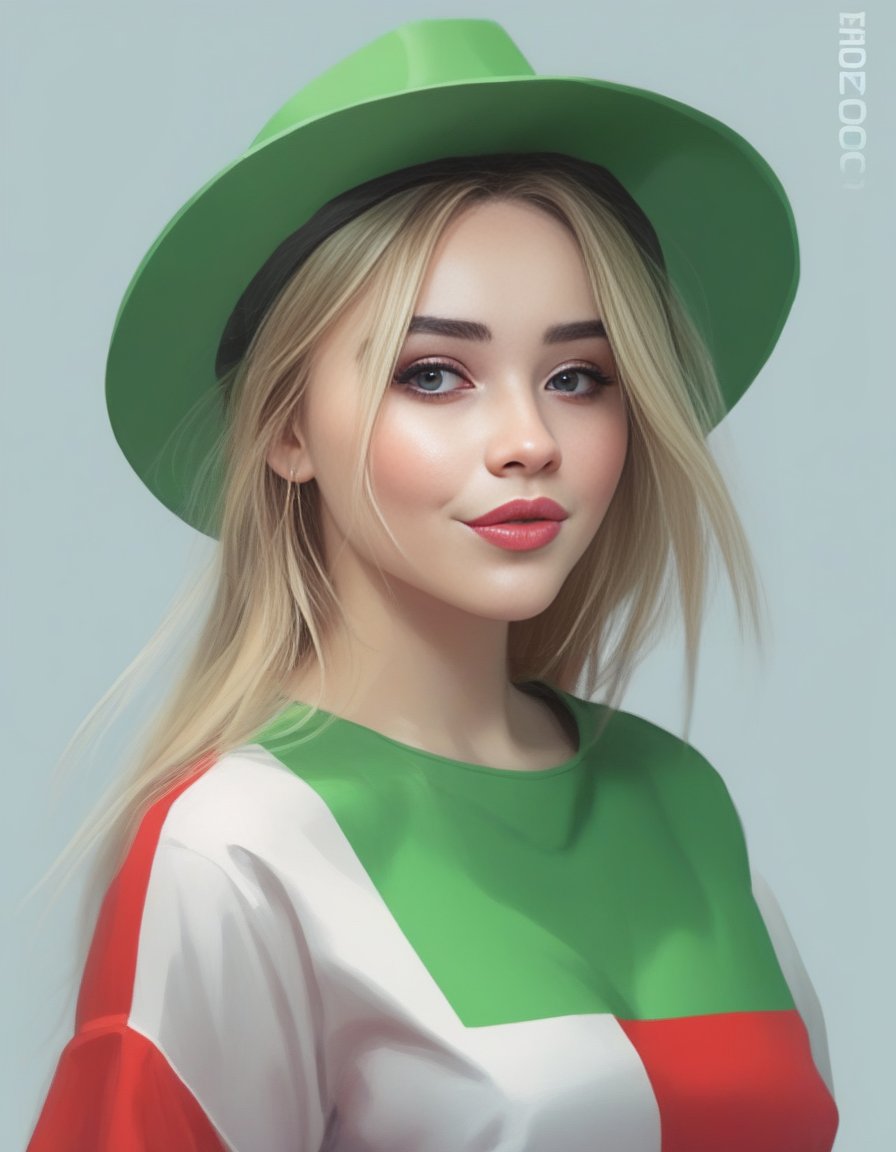 <lora:SabrinaCarpenterSDXL:1>,SabrinaCarpenter,Kodak portrait. by wlop, ilya kuvshinov, krenz cushart, greg rutkowski, trending on pixiv. zbrush sculpt, octane, maya, houdini, vfx. beautiful woman wearing hat green, red and white, degaje . digital painting. line art fighter, cinematic dramatic atmosphere, sharp focus, volumetric lighting. blue ayes