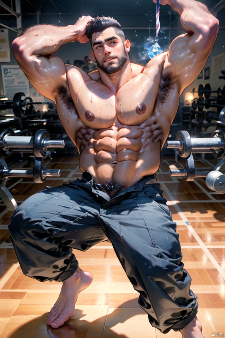 musclar,man,beard,tatoo,GYM,work out,wet skin,short_body_hair,cool&sexy,chest_hair,pubic_hair,Crystal_ball_power_on,Big bulge,Huge breasts,yaoi,armpit_hair,chuby,overweight,grey_beard,veiny_body,(masterpiece:1.2),best quality,masterpiece,original,extremely detailed wallpaper,perfect lighting,(extremely detailed cg:1.2),looking at viever,3D rendering,8K,cinematic,geometric abstraction,film, , 1Man